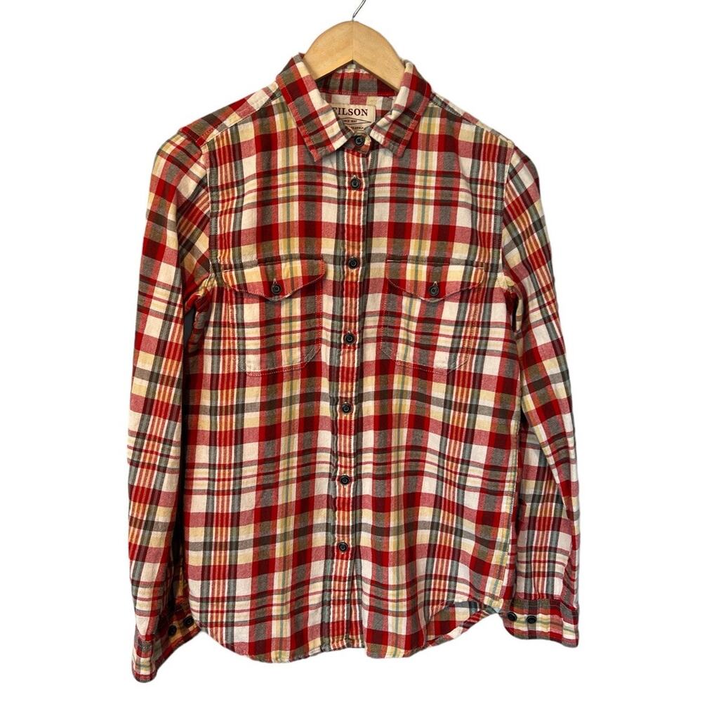 Filson Red Plaid Flannel Button Down Women’s small